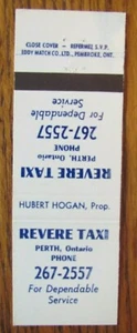 TAXI CAB MATCHBOOK COVER: REVERE TAXI MATCHCOVER (PERTH, ONTARIO) H. HOGAN -D24 - Picture 1 of 2