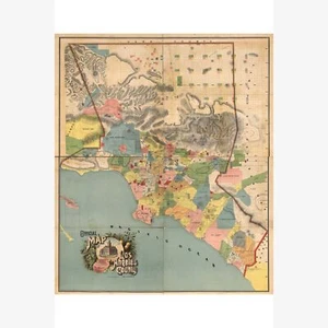 Map of Los Angeles County, 1888; Antique Map Custom Printed to Order - Picture 1 of 11