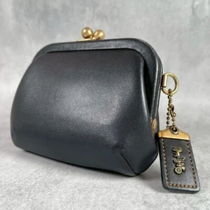 AUTH COACH Kiss lock Coin Case Black Glove tanned Leather from Japan USED - Picture 1 of 9