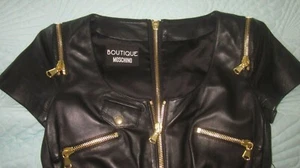 Moschino Black Italian SHEEP Leather Gold Heavy Zipper Lined Dress IT40 USA 6 - Picture 1 of 12