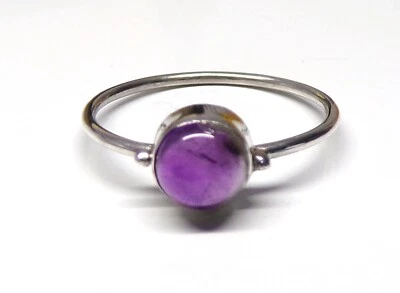 Handmade 925 Solid Sterling Silver 2 Dot Round Amethyst Stone Ring Size G to U - Image 1 of 4