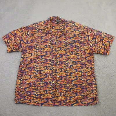 复古 Polo Jeans Co Ralph Lauren 夏威夷衬衫尺寸 XL 蜡染鱼印花 Aloha — 第 1/4 张图片