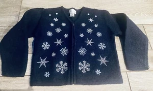 MAGGIE & ZOE DUNKELBLAUE WOLLSTRICKJACKE MÄDCHEN 6X PULLOVER SCHNEEFLOCKEN - Bild 1 von 3