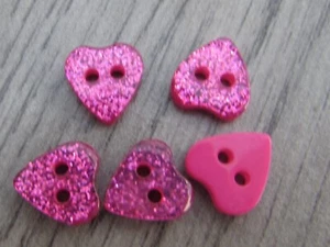 10mm Pink Glitter Heart Buttons 2 Hole Sew On In Pack sizes of 5, 10 or 20 - Picture 1 of 1