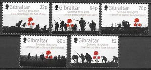GIBRALTAR - 2016 MNH "Aniversario Primera Guerra Mundial de la Batalla de Somme" ¡Juego completo!! - Imagen 1 de 1