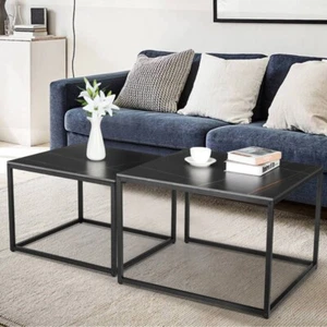 2 PCS Stackable Nesting Table Marble Sofa Side Table Luxury Garden Coffee Table - Picture 1 of 22