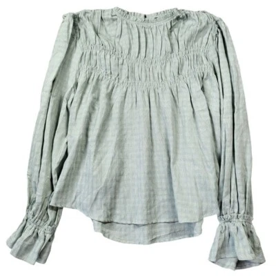 Blusa Miou Muse Shirred Manga Longa Verde Cottagecore Feminina Média Camponesa - Imagem 1 de 4