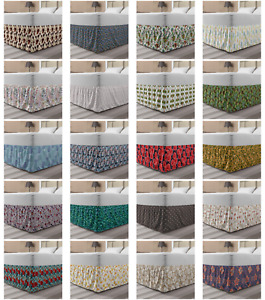 Ambesonne Flourish Flora Bedskirt Elastic Wrap Around Skirt Gathered Design