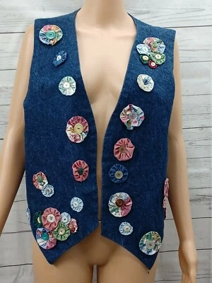 Винтажный 90-х GITANO синий Jean жилет женщин средний джинсовой ткани украшенные кнопки YoYo - Изображение 1 из 4