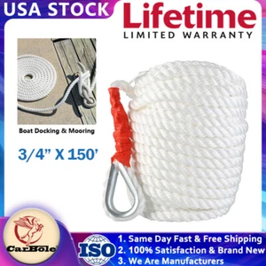 White Heavy Duty 3/4" x 150ft Twisted Three Strand Anchor Rope Boat 12800 LBS US - Picture 1 of 10