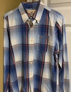 Hollister Long Sleeve Size Large Men’s Dress Red and Blue Plaid Shirt - Picture 1 of 11
