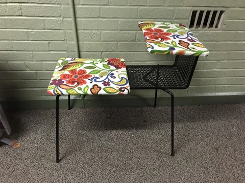 VTG MID CENTURY MODERN TELEPHONE TABLE GOSSIP BENCH PLANT STAND PUNCHED METAL Cover