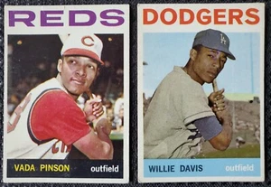 2x 1964 Willie Davis Dodgers Vada Pinson Reds MLB Topps Card #68 80 - Picture 1 of 2