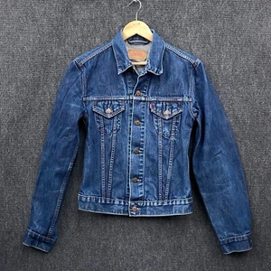 Levi's 70590 Girls Medium Button Up Trucker Jacket Dark Blue Denim Pockets - Picture 1 of 14
