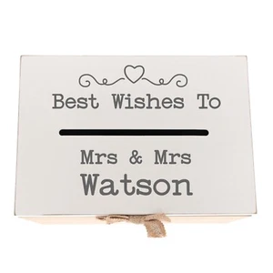 Buzón de correo para tarjetas de boda Mrs & Mrs | Caja de regalo de memoria de madera para boda gay - Imagen 1 de 11
