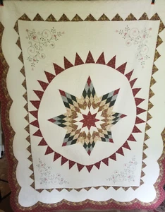 Vintage Star Burst Quilt (1) w/ 1 Matching Pillow Estate Sale - Picture 1 of 7