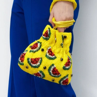 ZARA NUEVO BOLSO CUBO PATRÓN SANDÍA CON CUENTAS AMARILLO Foto 1 de 4