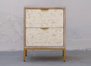 Bone Inlay Bedside Table - Fish scale - Picture 1 of 14