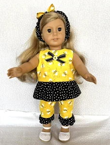 Handmade Ruffle Top, Capri's & Headband Bees! Fits 18" Dolls Free Ship - Picture 1 of 5