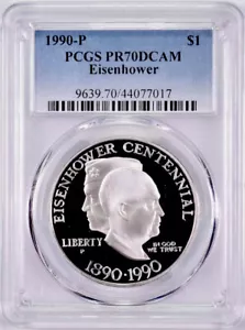 1990 EISENHOWER Silver Dollar PCGS PR70💥FLAWLESS QUALITY💥 - Picture 1 of 5
