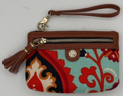 Spartina 449 Waving Girl Leather Tassel Wristlet Colorful  Floral EUC - Image 1 of 4