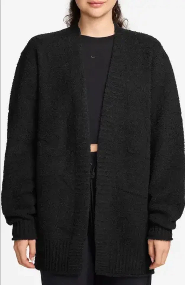 Nuevo con etiquetas Nike Sportswear Mujer Gran Tamaño Phoenix Acogedor Tejido Bouclé Cárdigan Negro Pequeño Foto 1 de 1