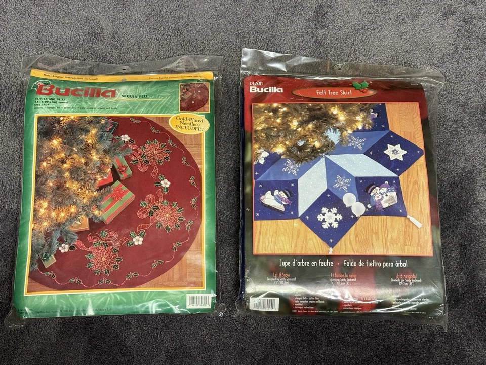 Bucilla Glitter & Glitz + Let It Snow 43" Christmas Tree Skirt Kits New Sealed - Image 1 of 4