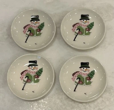 4 Snowman Holiday Ramekin Dish Trinket Bowls Dips Sauces Jewelry Lori Siebert - Image 1 of 4