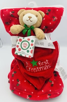 New Little Me Red Blanket & Security Blanket Set Teddy Bear My First Christmas - Image 1 of 4