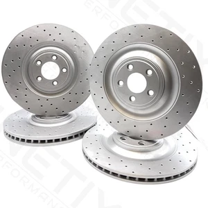 FOR JAGUAR F-TYPE 3.0 SCV6 S FRONT REAR CROSS DRILLED BRAKE DISCS 380mm 376mm - Picture 1 of 11