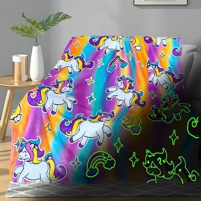 Одеяло с единорогом светящееся в темноте, одеяло с единорогом для девочек/детей, подарки с единорогами - Изображение 1 из 4