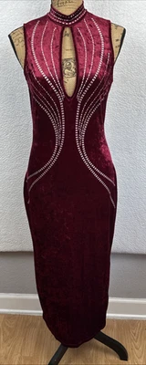 Maxi Dress Womens LG Crushed Velvet Burgundy High Neck  Witchy Whimsigoth Y2K - Image 1 of 4