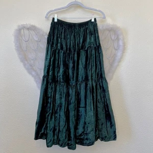 Dunkler romantischer Stufen Samt Maxi Rock smaragdgrün Boho Festival distressed - Bild 1 von 10