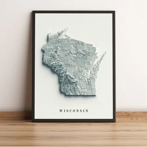 Wisconsin Karte, Wisconsin 2D Reliefkarte, Wisconsin Vintage Karte - 2D Flachdruck - Bild 1 von 7
