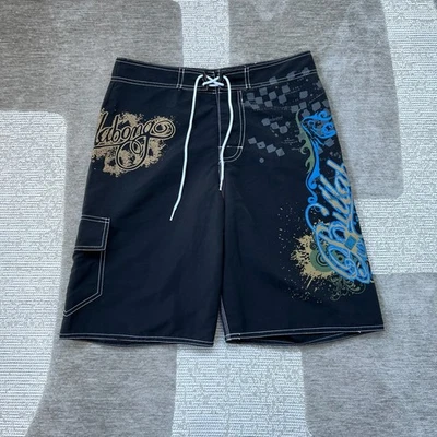 Pantalones Cortos de Tabla Billabong De Colección Para Hombre M Negro Gráfico Y2K Surf Natación Grunge Surfer Foto 1 de 4