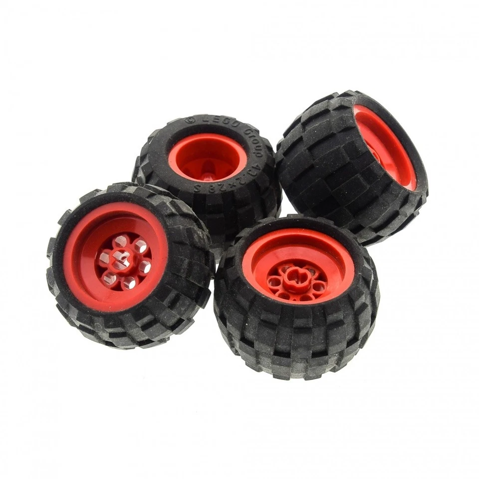 4x Lego Technic Wheel 43.2x28 S Black Rim Red Balloon Tire 6579 6580c01 - Image 1 of 1