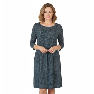 Usado en Excelente Condición Vestido Lands' End L Manga 3/4 Tejido Corbata Cintura Geométrico Azul Clásico Trabajo - Imagen 1 de 13