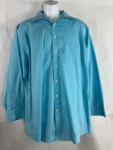 Stafford Travel Dress Shirt Men's Button Front 17-17.5 Neck and 34/35 Aqua Blue - Picture 1 of 4