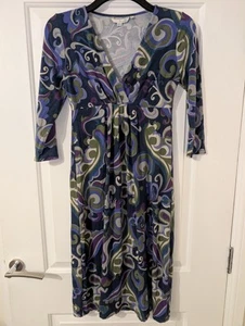 Boden Women's Emma VNeck 3/4 Sleeve Tunic Midi Dress Navy, Purple Green Size 12L - Picture 1 of 3