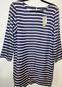 J Crew Women's Jules Dress Size 10 Shift 100% Silk Striped 3/4 Above Knee Preppy - Picture 1 of 14