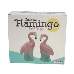 Pink Flamingo Salt Pepper Shakers Figural Ceramic Set NIB Bird - Picture 1 of 2