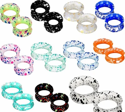 SLIM SOFT Silicone 2 Tone Splatter Spotted Earing Flesh Tunnel Ear plug Rainbow - Image 1 of 4