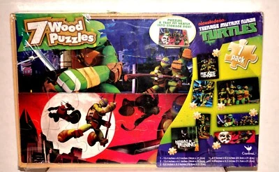 Nickelodeon Teenage Mutant Ninja Turtles 7 rompecabezas de madera y caja de almacenamiento - Nuevo Foto 1 de 4