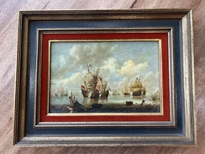 Gilt Gold Velvet Frame Print Naval Battle North Sea Van De Velde Le Jeune - Picture 1 of 13