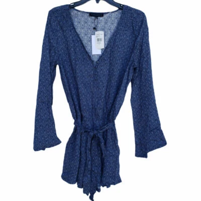 Mameluco Sanctuary para mujer grande azul estampado Naomi pintuck Foto 1 de 4