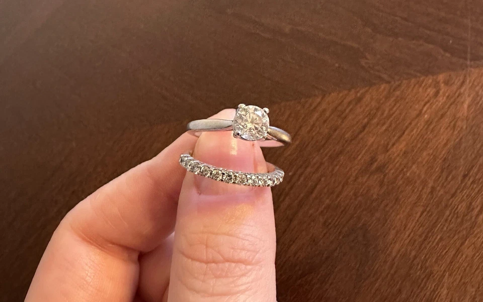 14k White Gold 1.36ctw Diamond Engagement Ring Bridal Set **GORGEOUS SPARKLER!* - Image 1 of 4