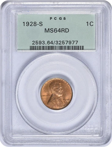 1928-S Lincoln Cent MS64RD PCGS Cover