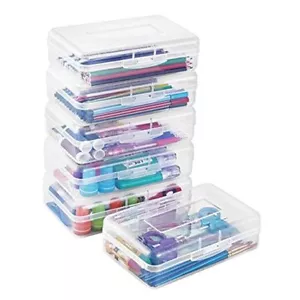 6 Pack Pencil Box, Plastic Large Capacity with Snap-tight Lid, Office Clear - Picture 1 of 8