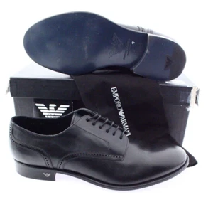 $595 - EMPORIO ARMANI Men's X4C184 Black LEATHER Lace-up DRESS SHOES Size: 9 - Picture 1 of 8