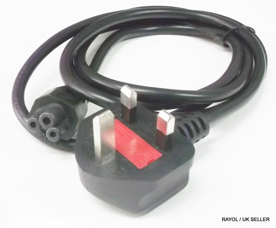 UK Power Cord / Cable, 3-Prong fused plug to C5 Clover Leaf connector, 1.8m long - Image 1 of 1